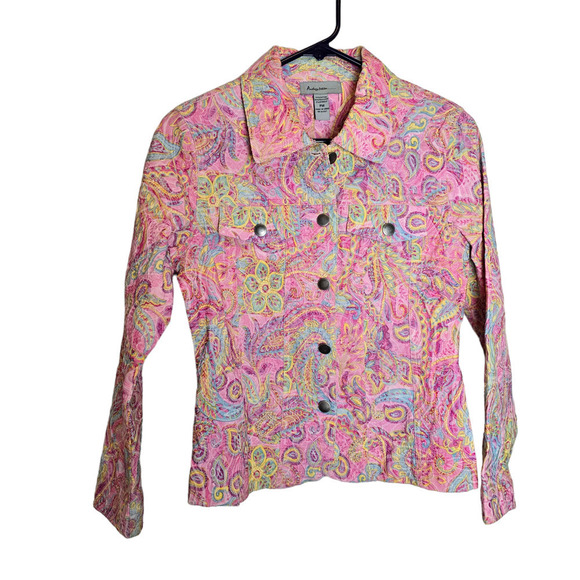 Y2K Analogy Jacket Size Petite Medium Paisley Pink Floral pastel - Picture 1 of 7